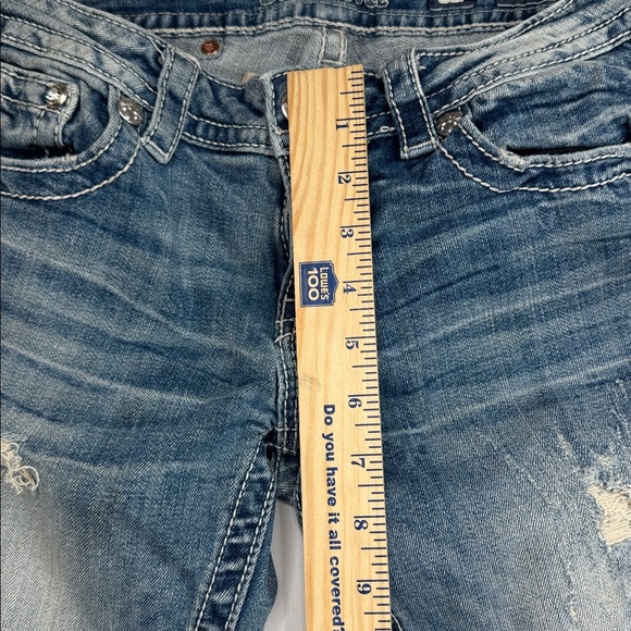 Miss Me size 28 jeans JE8412BL signature bootcut distressed sparkly rhinestones - Picture 3 of 10